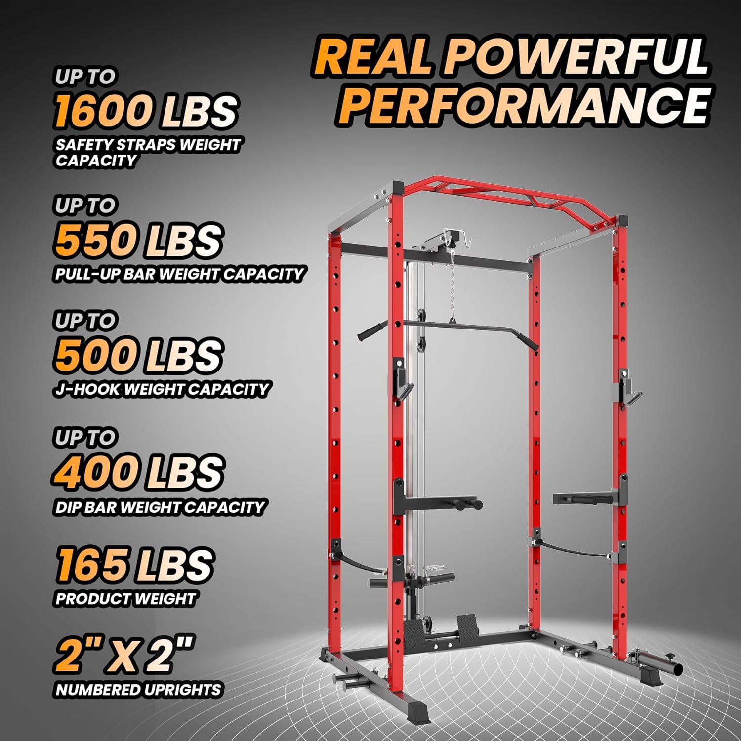 GarveeLife Power Cage, Multi-Function Power Rack with LAT Pulldown, 1600 LBS Weight Capacity Fitness Squat Rack with Cable Pulley System and j-Hooks, Dip Bars and Landmine Attachment for Home Gym - Image 5