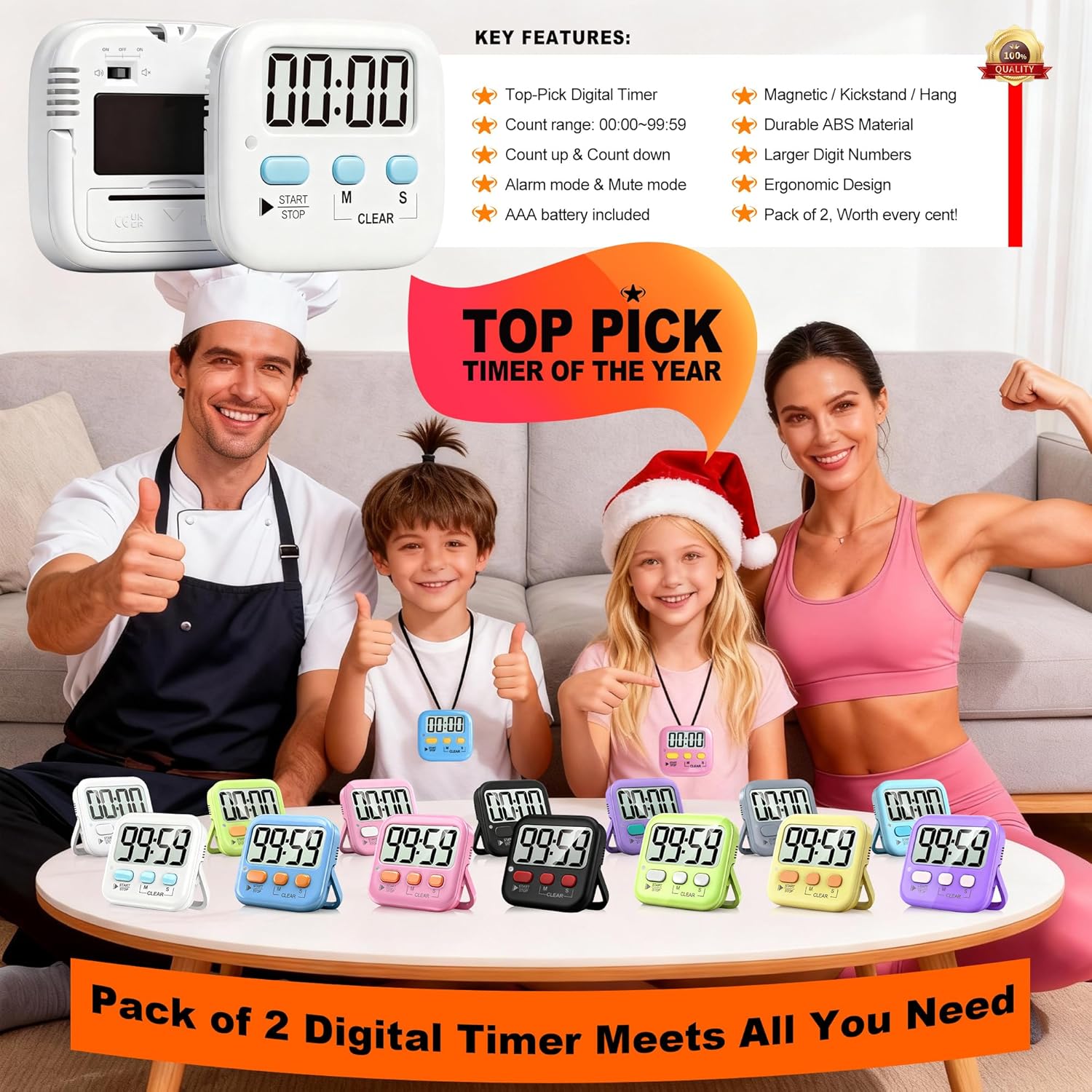 Antonki 2 Pack Digital Timer for Kids, Magnetic Countdown Kitchen Timers for Cooking, Egg, Classroom, Teacher, Exercise, Study, Oven - Battery Included - Image 7