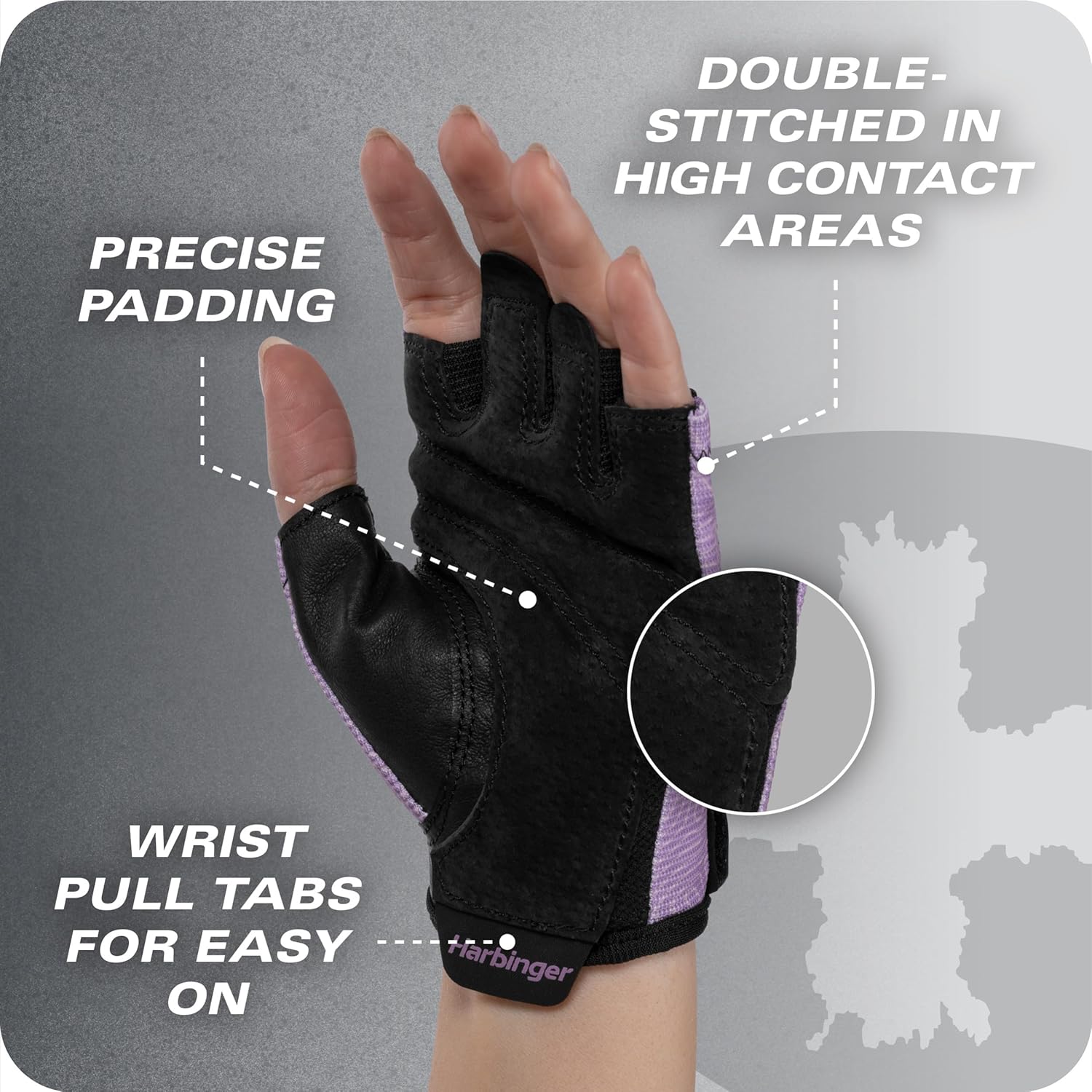 Harbinger Power Gloves 3.0 - Durable Half Finger Weightlifting Gloves with Adjustable Wrist Closure, Breathable Leather Palm, Small, Women's - Image 8