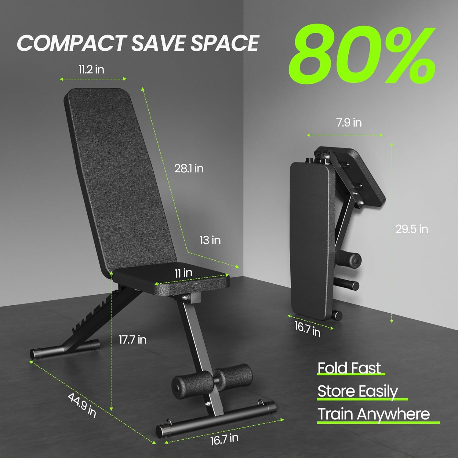 Adjustable Weight Bench for Home Gym, Foldable Workout Bench for Full Body Fitness Dumbbell Exercise, 600LBS Incline Decline Flat Bench with Resistance Bands for Strength Training - Image 6