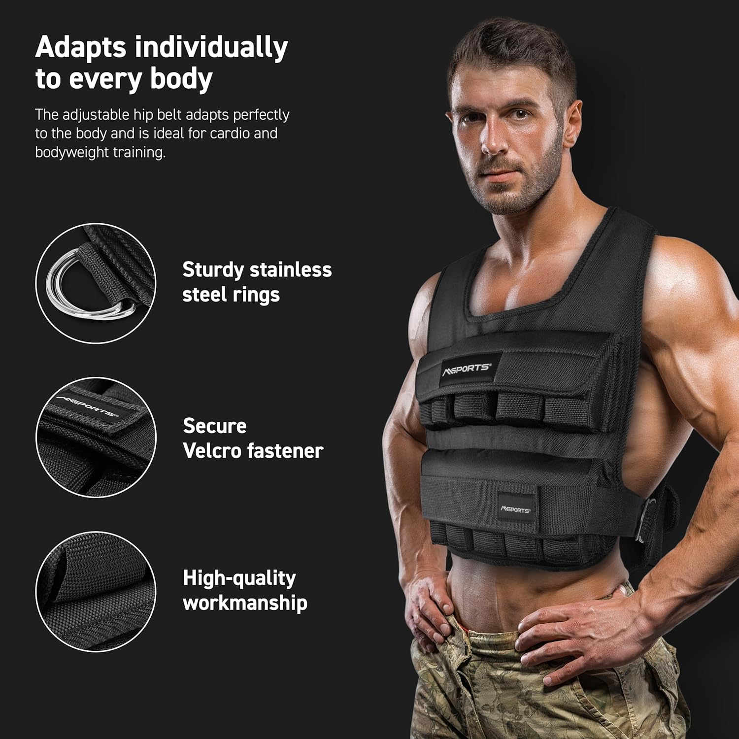 Weighted Vest Premium for Women & Men – Adjustable 11–65 lb, Running Vest, Walking Weight Vest, Tactical Style Training Vest for CrossFit, Strength, Cardio & Home Workouts - Image 3