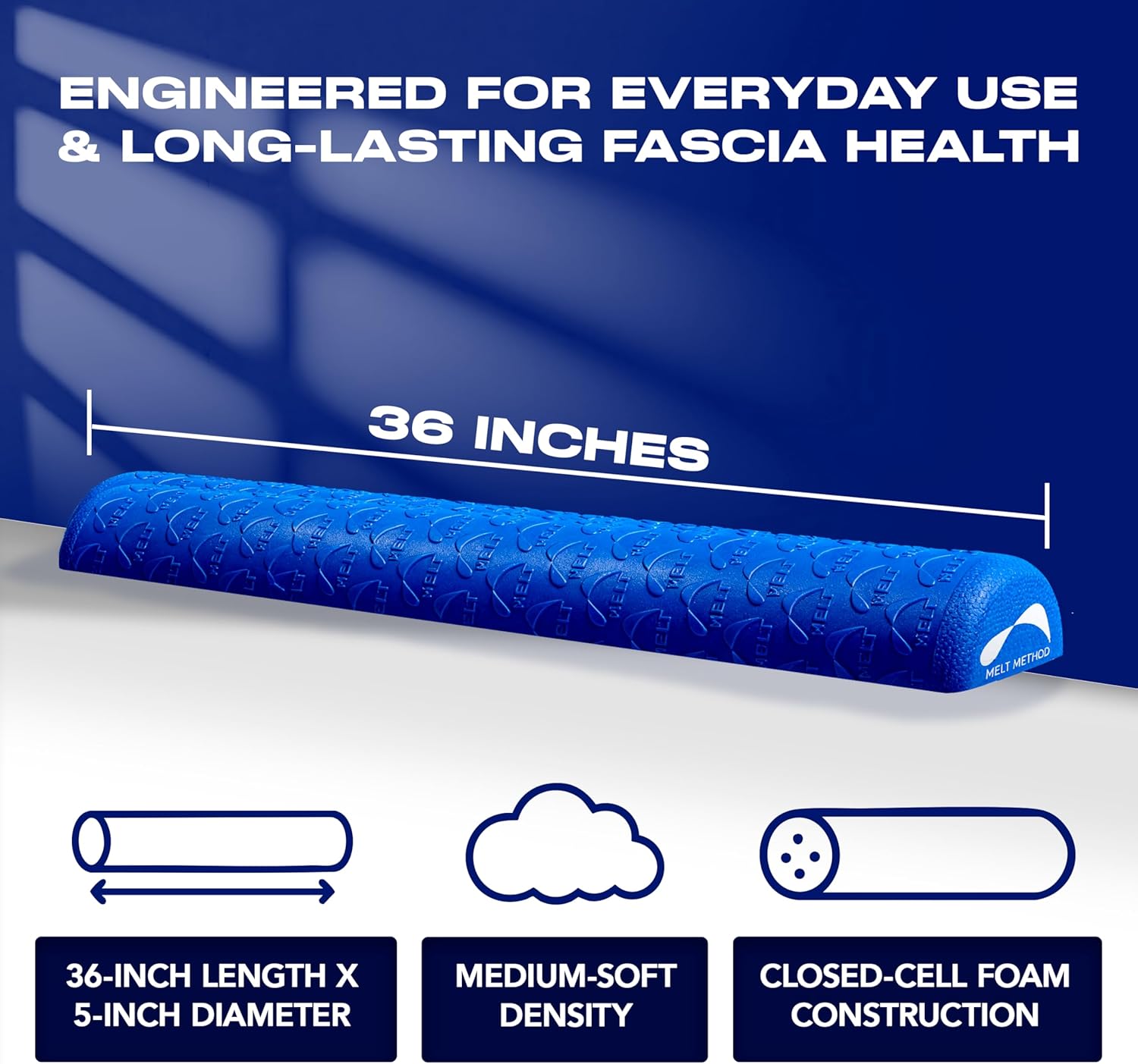 MELT Method 36 Inch Half Foam Roller for Back w/FasciaTherapy Technology - Low Density Soft Foam Roller for Physical Therapy - Half Round & Soft - Great for Pilates & Gentle Muscle Recovery - Image 5