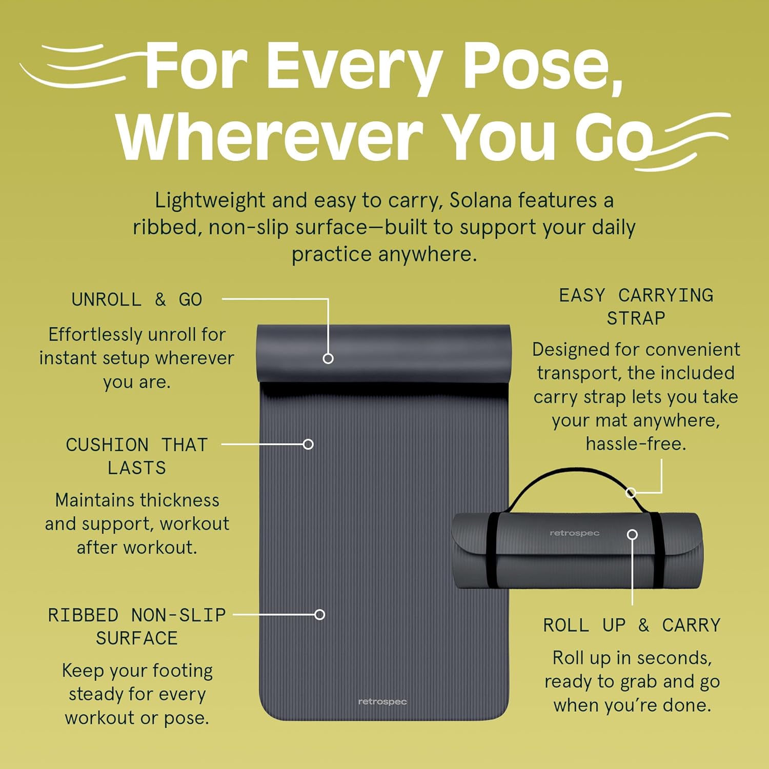 Retrospec Solana Yoga Mat 1" Thick w/Nylon Strap for Men & Women - Non Slip Exercise Mat for Home Yoga, Pilates, Stretching, Floor & Fitness Workouts - Image 5