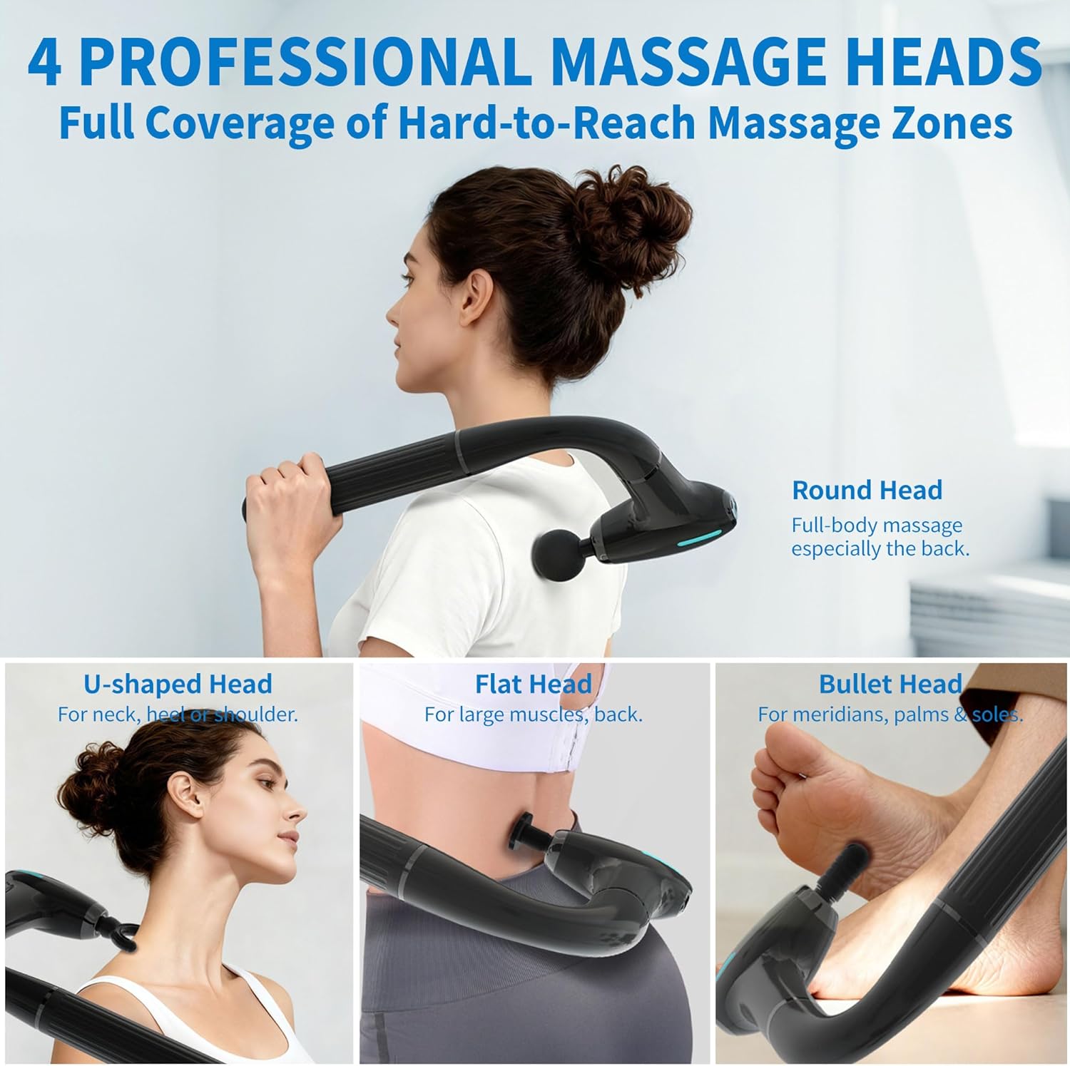 3-in-1 Detachable Massage Gun Deep Tissue, Back Massager for Pain Relief Deep Tissue with 4 Heads 5 Speed for Arm Shoulder Leg (Black Plus) - Image 5