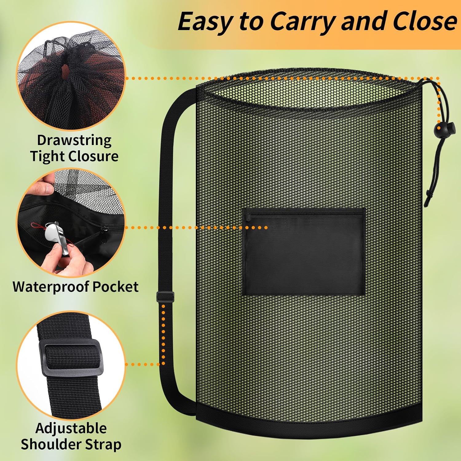 Extra Large Mesh Ball Bag, Heavy Duty Drawstring Storage Bag, 24" x 36" Hold 8-10 Soccer Basketball Volleyball Football, Sports Equipment Sack Net Bags with Shoulder Strap and Pocket for Coaches - Image 4