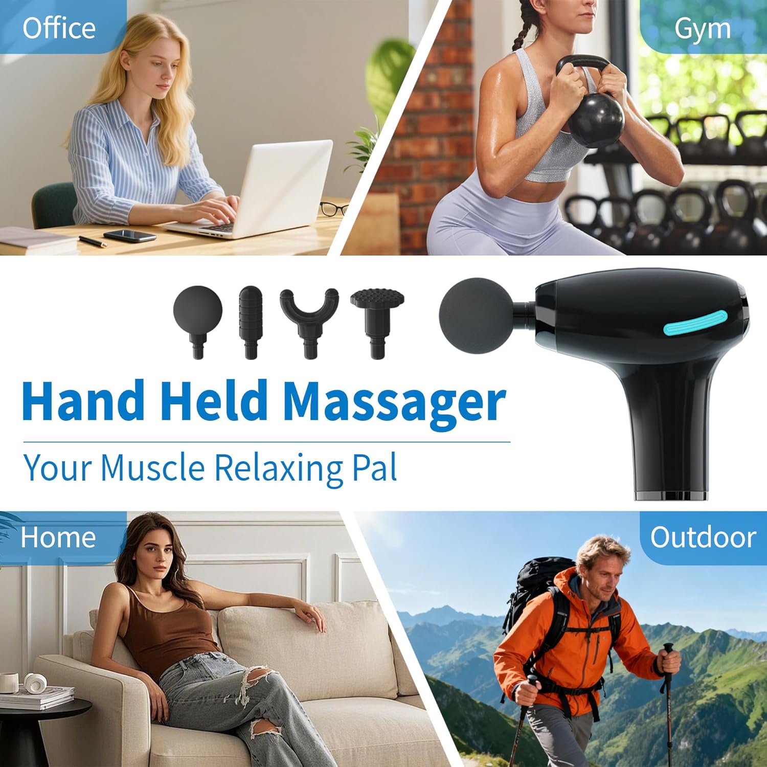 3-in-1 Detachable Massage Gun Deep Tissue, Back Massager for Pain Relief Deep Tissue with 4 Heads 5 Speed for Arm Shoulder Leg (Black Plus) - Image 7