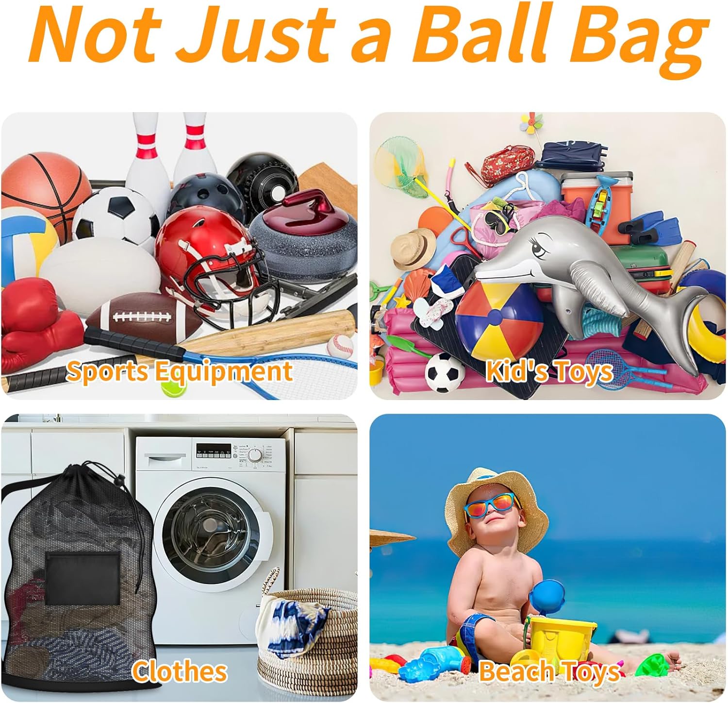 Extra Large Mesh Ball Bag, Heavy Duty Drawstring Storage Bag, 24" x 36" Hold 8-10 Soccer Basketball Volleyball Football, Sports Equipment Sack Net Bags with Shoulder Strap and Pocket for Coaches - Image 7