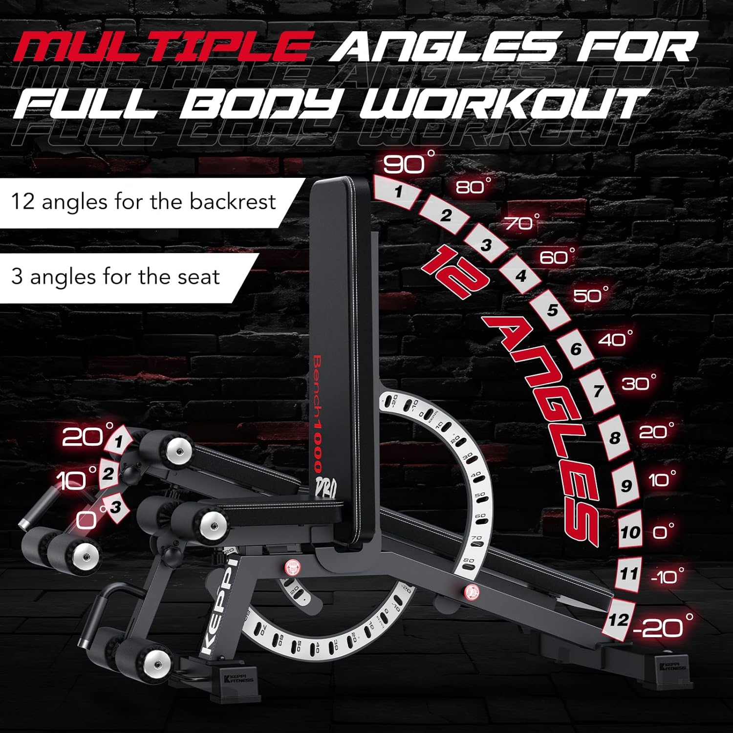 Keppi 1200LB Weight Bench, Heavy Duty Bench1000 PRO Adjustable Workout Bench Press Set for Home Gym Strength Training, Removable Foot Catch for Incline Flat Decline Sit Up Bench for Full Body Fitness - Image 2