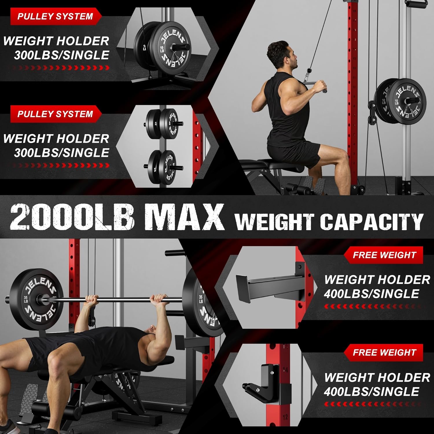 Power Cage, 2000LBS Multi-Function C21 Power Rack with Dual Pulley Cable Crossover System, All-in-One Squat Rack with More Training Attachments - Image 4