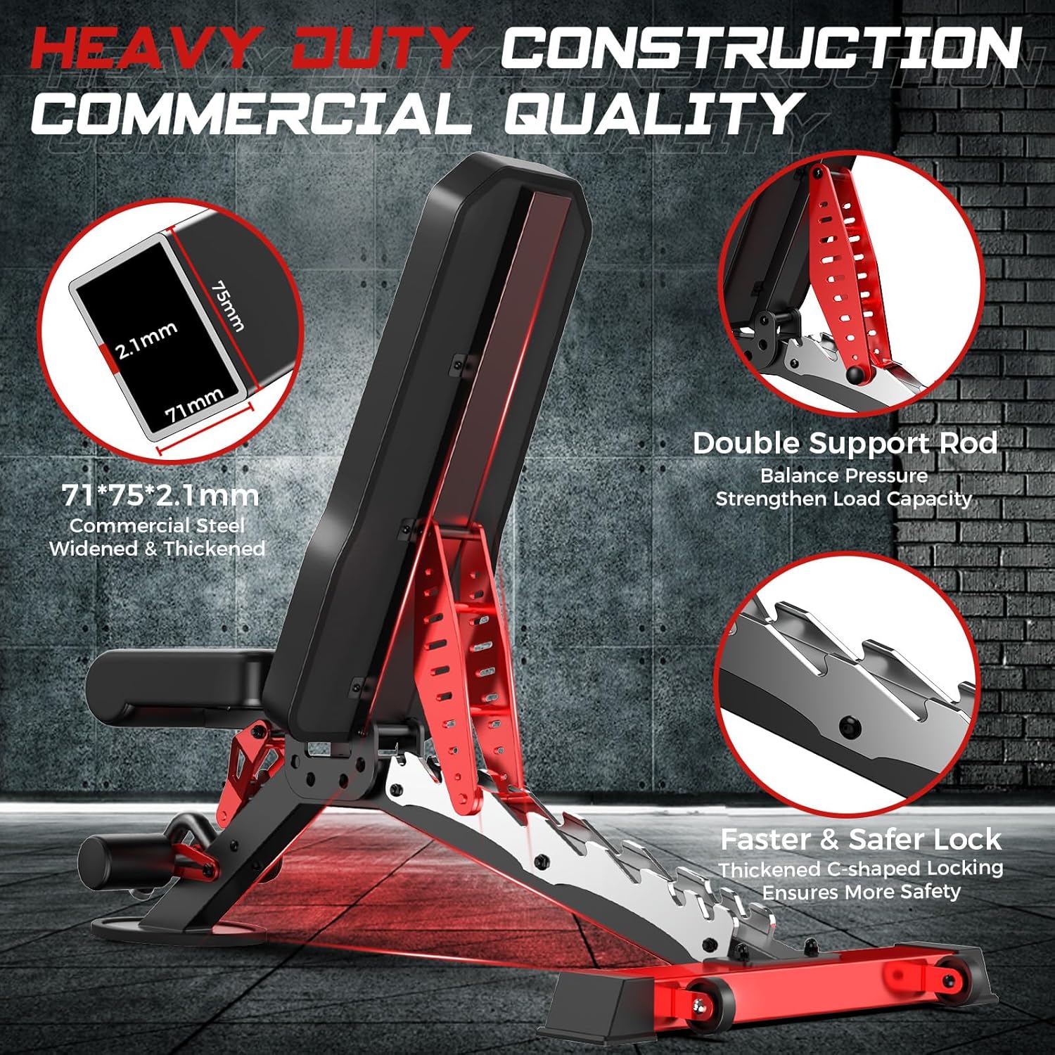 Pooboo Weight Bench, Adjustable Workout Bench for Home, 1500LBS Weight Capacity Heavy Duty Strength Training Bench, Flat/Incline/Decline Positions for Full Body Workout - Image 4