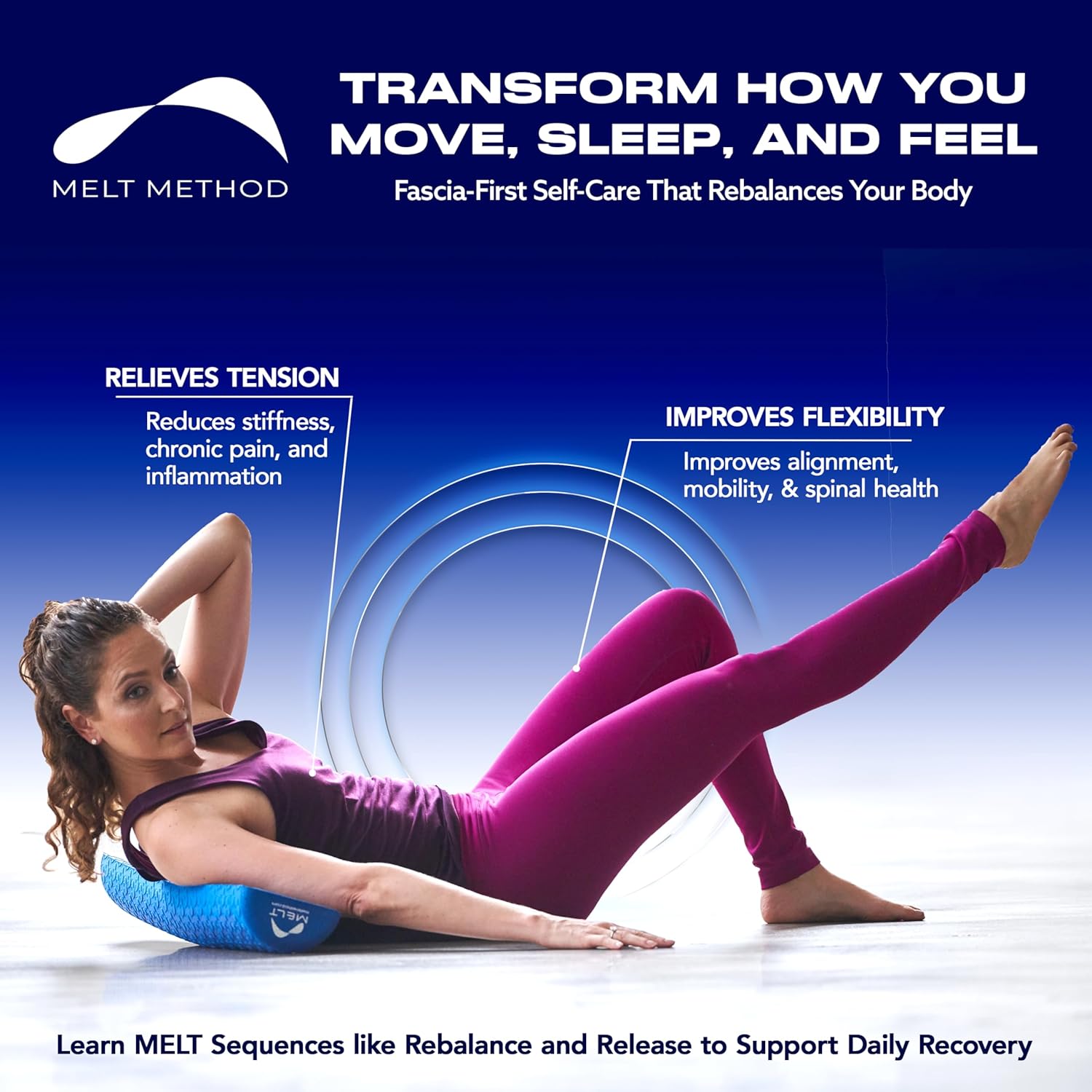 MELT Method 36 Inch Half Foam Roller for Back w/FasciaTherapy Technology - Low Density Soft Foam Roller for Physical Therapy - Half Round & Soft - Great for Pilates & Gentle Muscle Recovery - Image 3