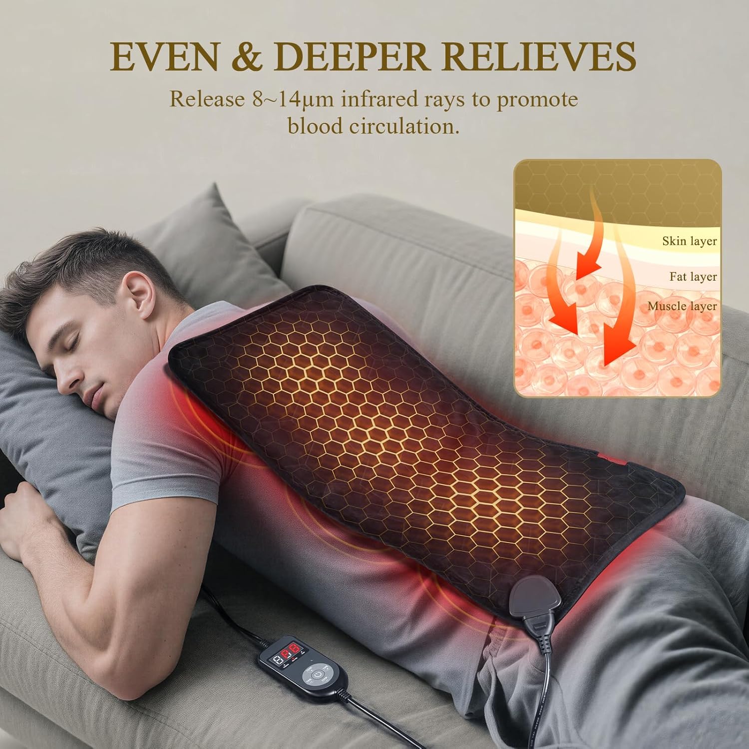 Extra Hot Heating Pad: 2X Graphene Max 160℉ Electric Heating Pad for Back Neck Shoulders Leg - Fast Deep Relief for Men from Chronic Pain in Winter - 4H Auto Off 12" x 24" - Image 3