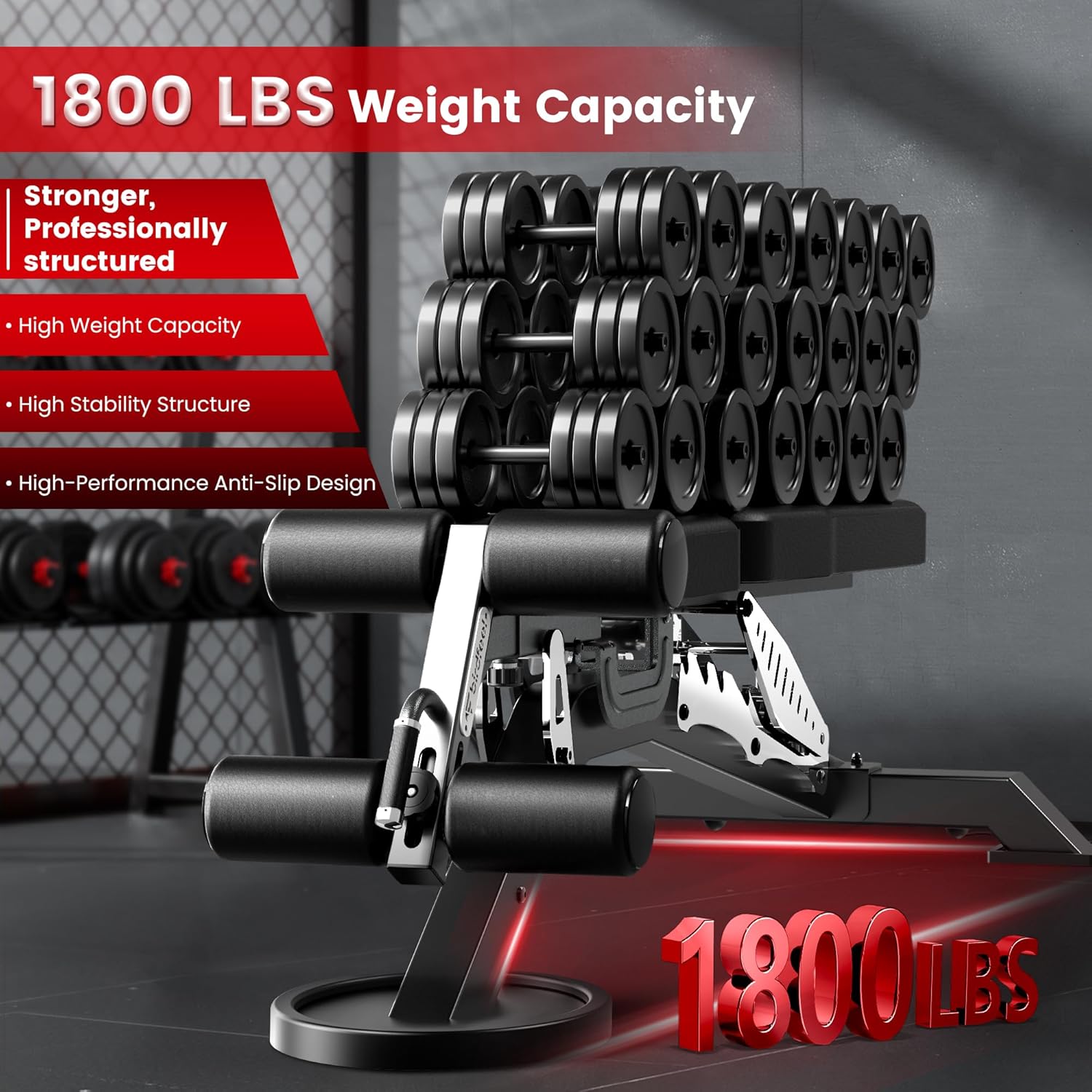 Commercial Adjustable Weight Bench, 1800LBS Heavy Duty Workout Bench for Home Gym Strength Training, Removable Leg Holder for Flat/Incline/Decline Sit Up & Full Body Workout - Image 2