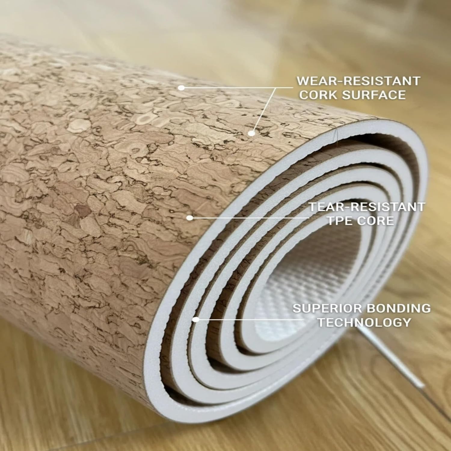 Cork Yoga Mat with TPE Base 6mm Extra Thick Cushioning High Density Exercise Pad 72 x 24 Inch for Home Gym, Non-Slip - Image 4