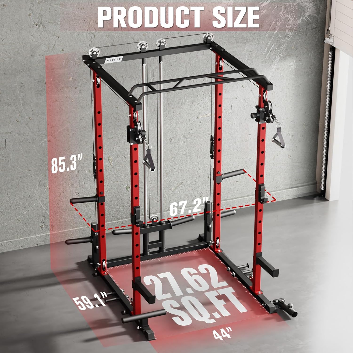 RitFit Multi-Function Squat Rack Power Cage PPC-P3 with Cable Crossover System, 1200LBS Capacity Power Rack and Packages with Optional Weight Bench, Barbell Weight Set, for Garage Workout & Home Gym - Image 5