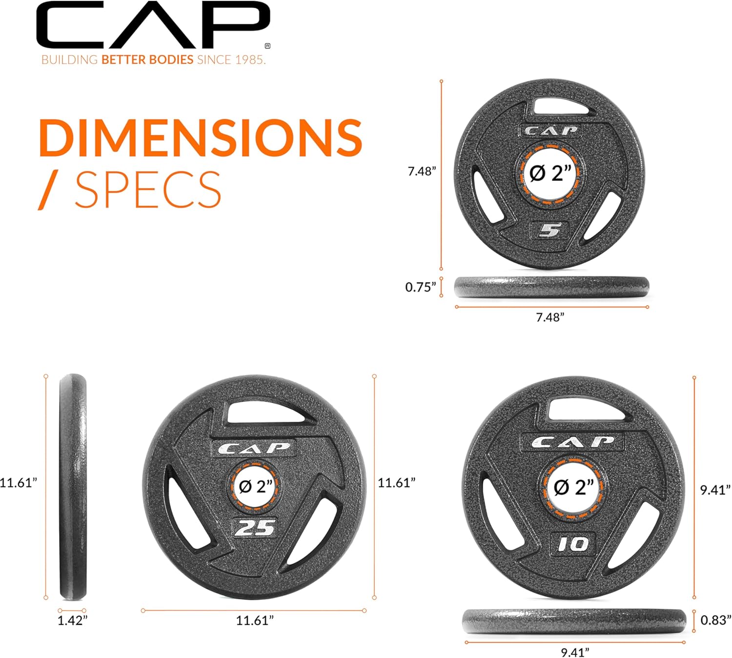 CAP Barbell 2-Inch Olympic Cast Iron Plate Weight Set | 75-285 lbs | Multiple Options - Image 3