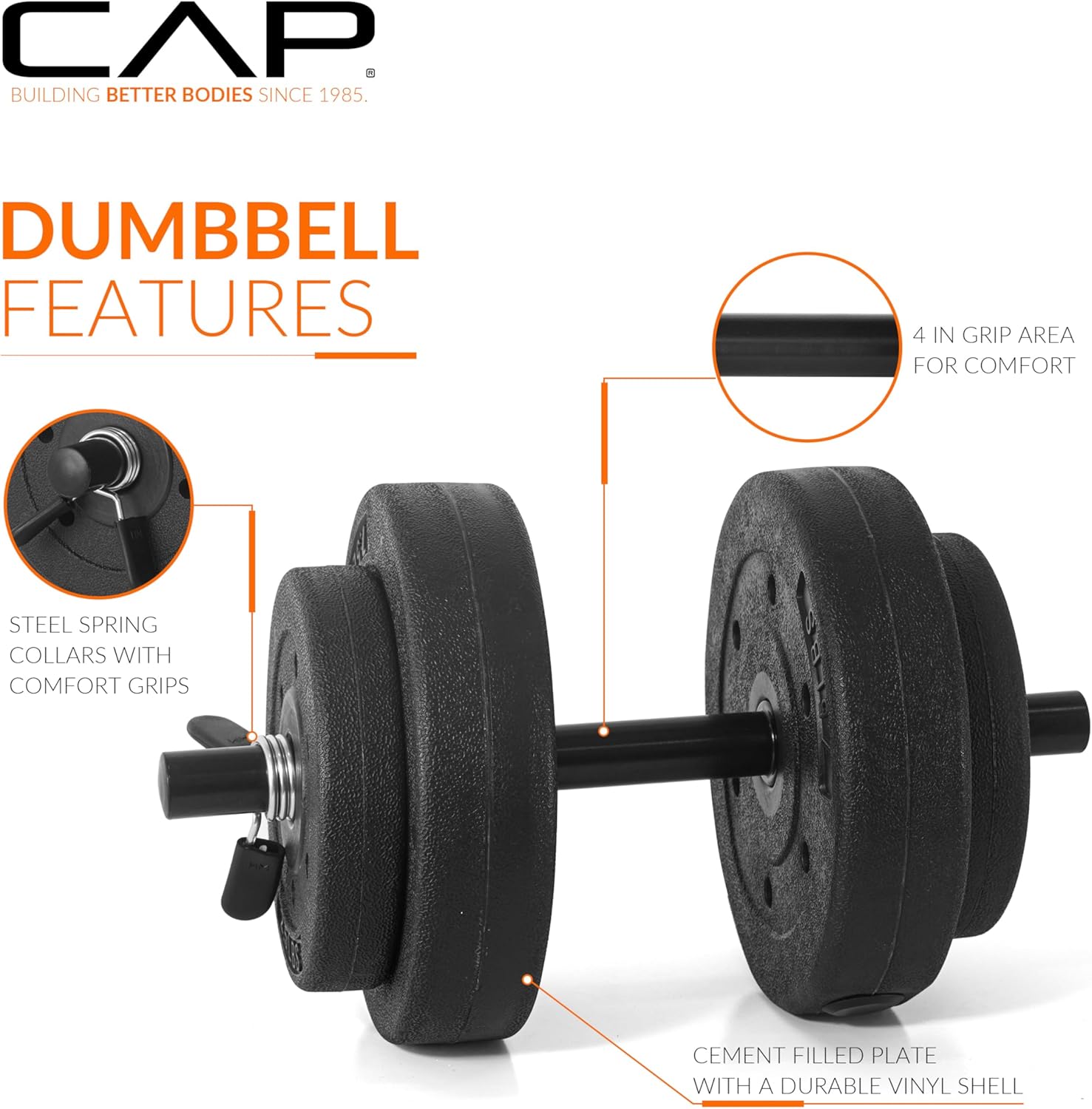 CAP Barbell 40-Pound Adjustable Cement Dumbbell Set – Versatile Vinyl Coated Weights for Home Gym Excellence - Image 3