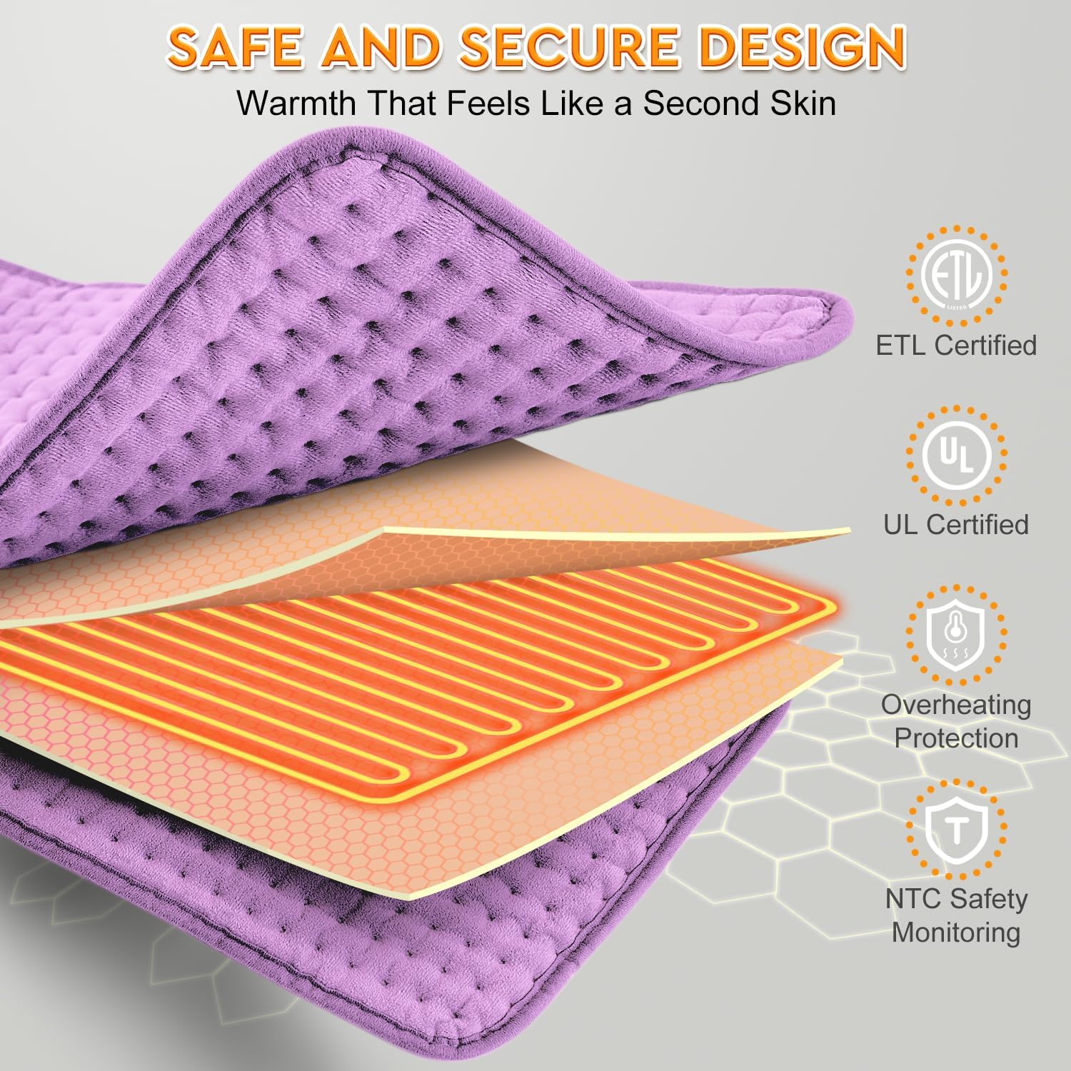 Heating Pad for Back Pain & Period Cramps Relief - Birthday Gifts for Women Mom Grandma, Portable Electric Neck and Shoulder Heating Pads Large, 10 Heat Settings, ETL Certified, 12"x24", Purple - Image 4