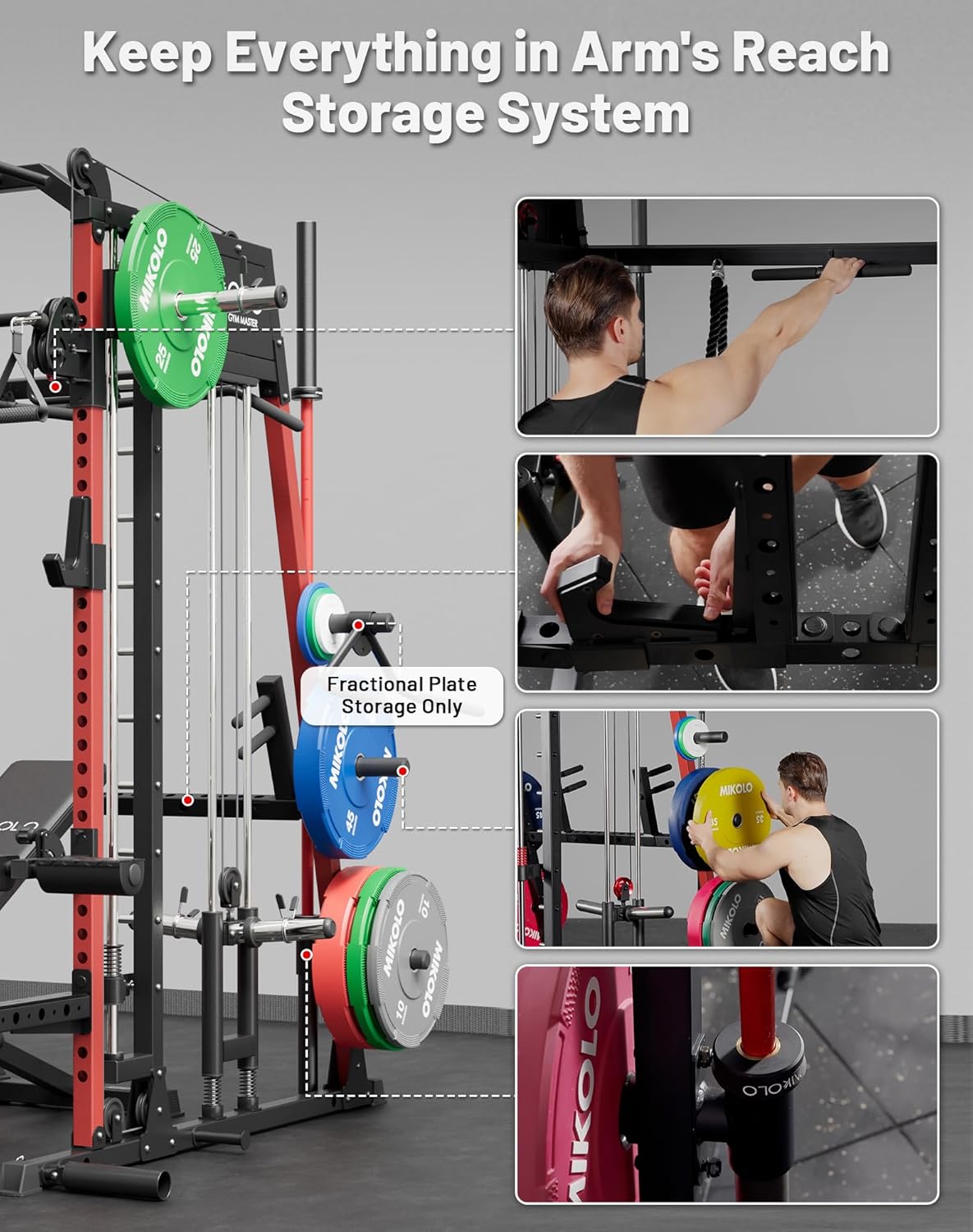 Mikolo Smith Machine, 2200lbs Squat Rack with LAT-Pull Down System & Cable Crossover Machine, Training Equipment with Leg Hold-Down Attachment - Image 7