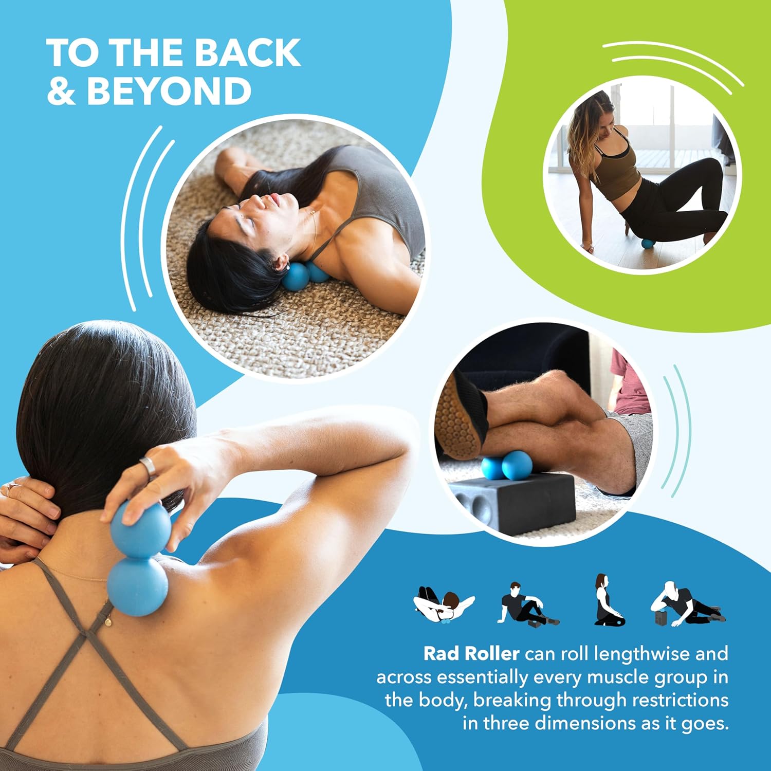 RAD Original Peanut Massage Ball – Medium Density Yoga Deep Tissue Roller Ball – Myofascial Release for Back, Neck, Feet, Psoas & Spine – Suboccipital & Thoracic Trigger Point Therapy - Image 3