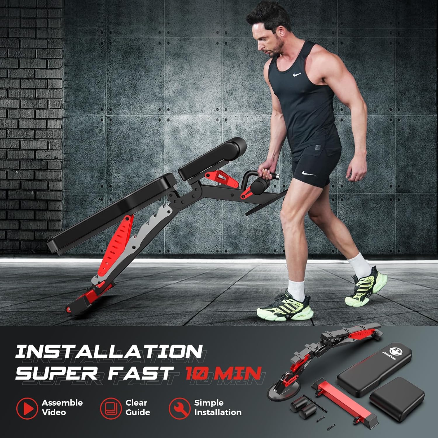 Pooboo Weight Bench, Adjustable Workout Bench for Home, 1500LBS Weight Capacity Heavy Duty Strength Training Bench, Flat/Incline/Decline Positions for Full Body Workout - Image 8