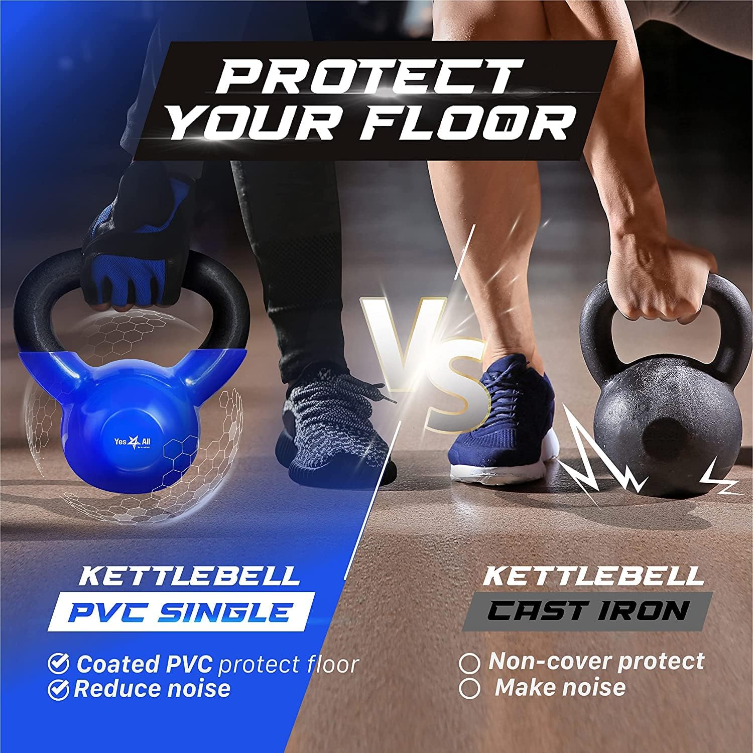 Yes4All Kettlebell, 5-100 LB Vinyl Coated Cast Iron Strength Training Kettlebells for Home Gym Exercises, Fitness, Full Body Workout Equipment, Push Ups, and Grip Strength - Image 4