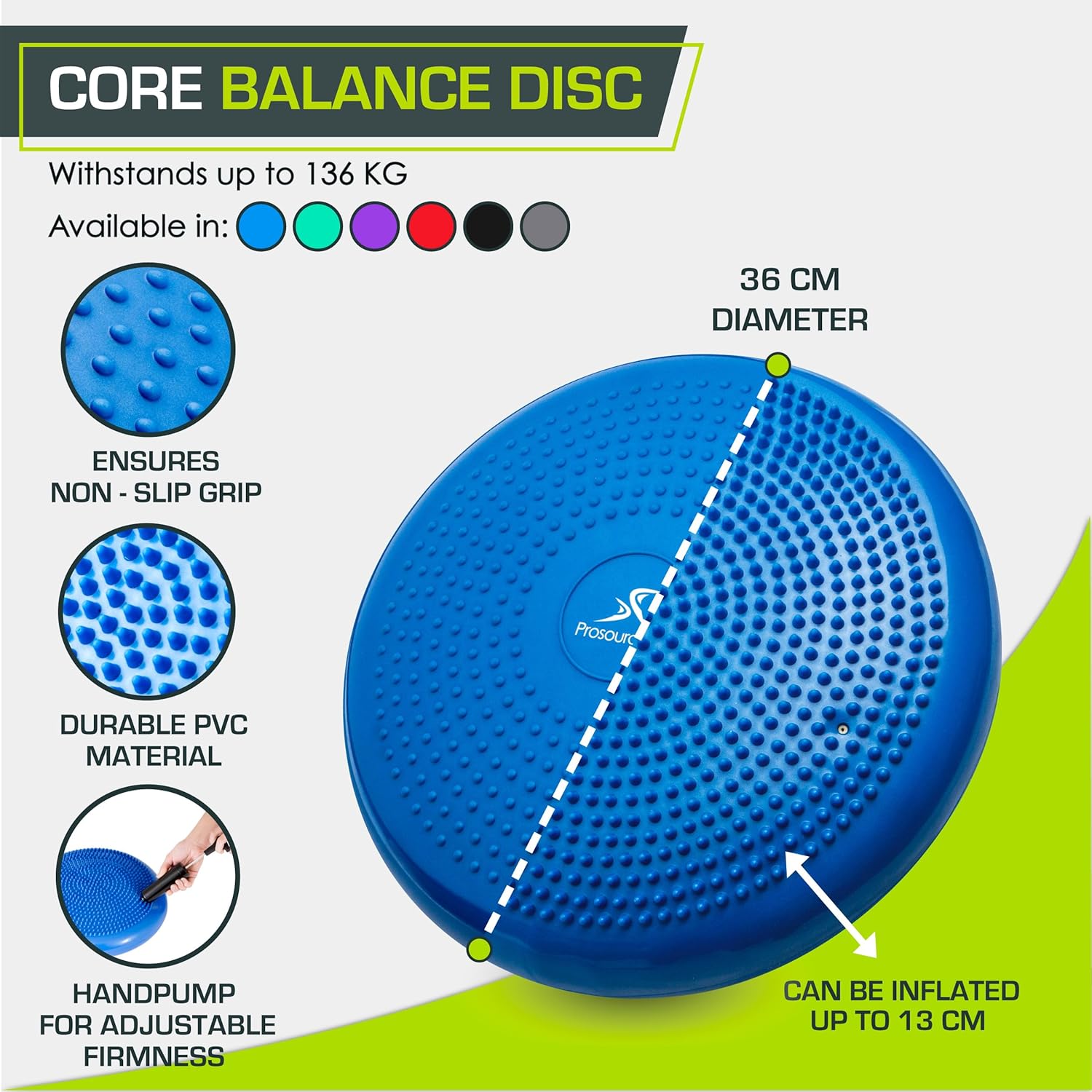 ProsourceFit Core Balance Disc Trainer, 14” Diameter with Pump for Improving Posture, Fitness, Stability - Image 3