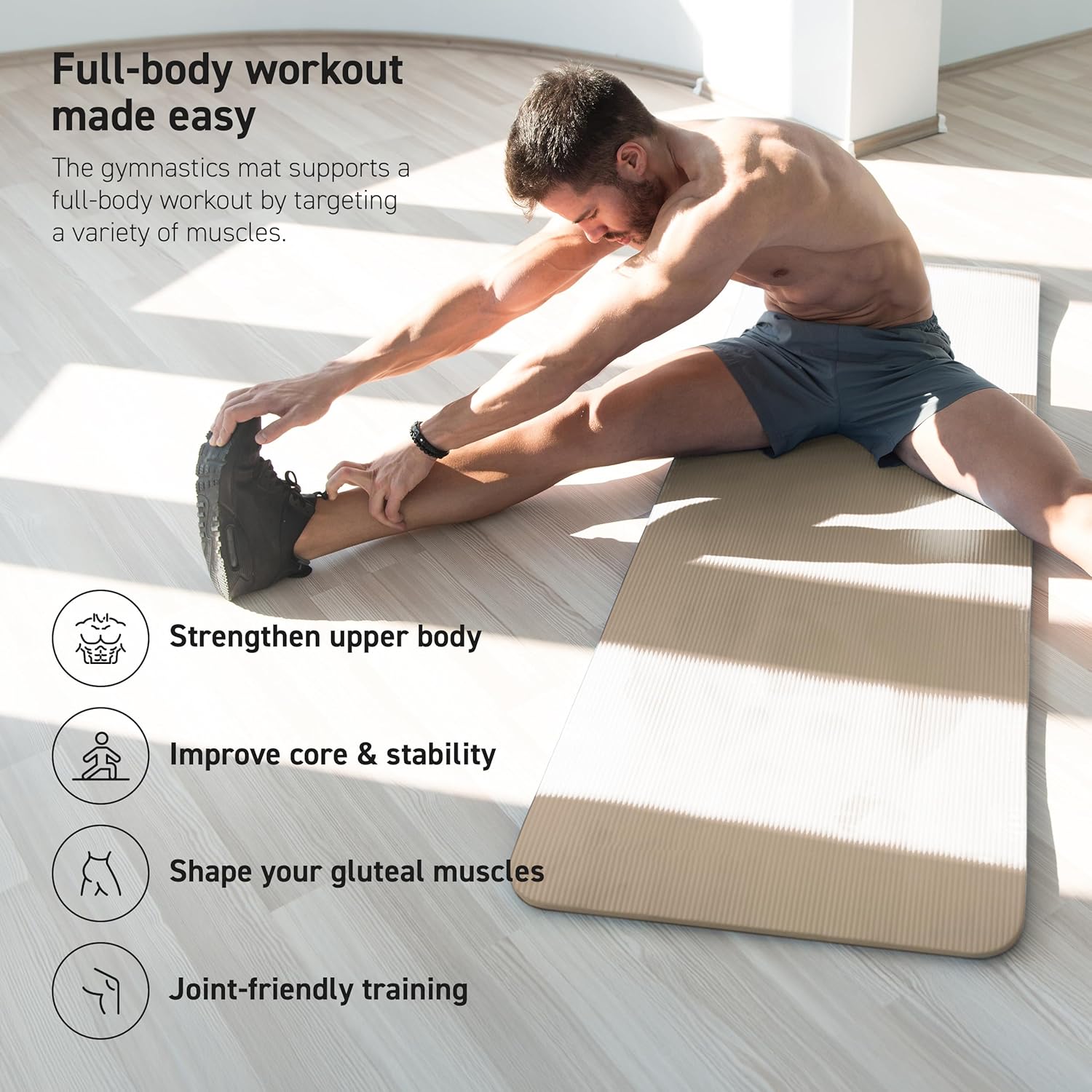 Yoga Mat Premium Non Slip Thick – Extra Comfortable Exercise Mat for Home Workouts, Pilates, Stretching & Gym – Cushioned NBR Foam, Gym Mat with Strap, for Women & Men - Image 5