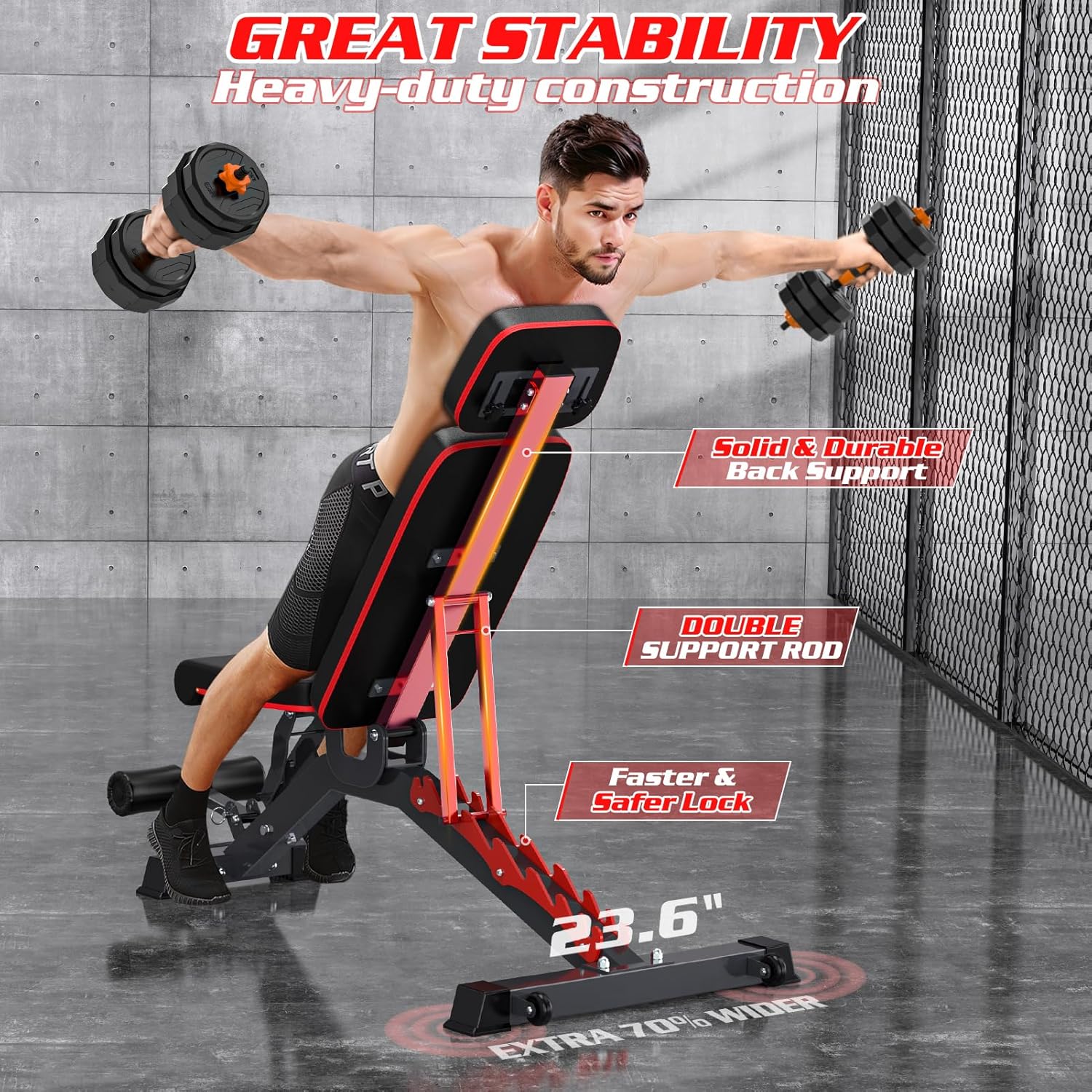 1200LBS Adjustable Weight Bench Press, Heavy-duty Workout Bench for Home Gym, Extra Headrest, Incline Decline strength Training Bench Press for Full Body Workout Extrem Stable - Image 6