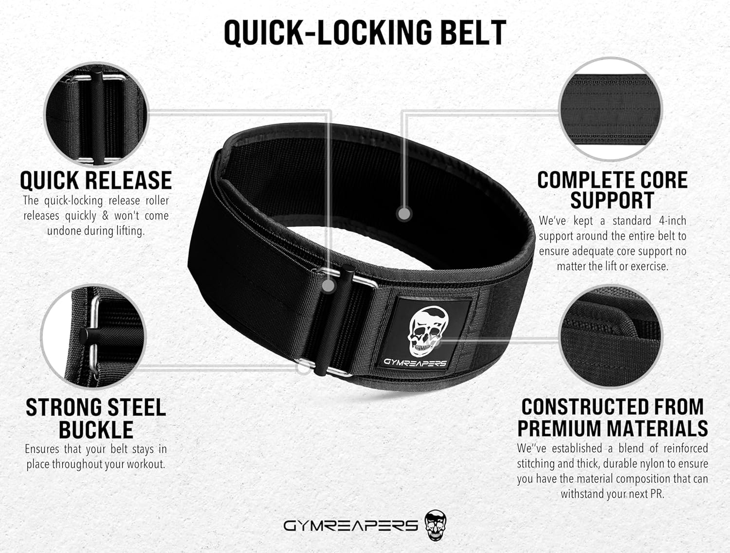Gymreapers Quick Locking Weight Lifting Belt for Men Gym Belt for Powerlifting Deadlift Belt with 4 Inch Neoprene Metal Buckle Back Support Weightlifting Belt Women - Image 3