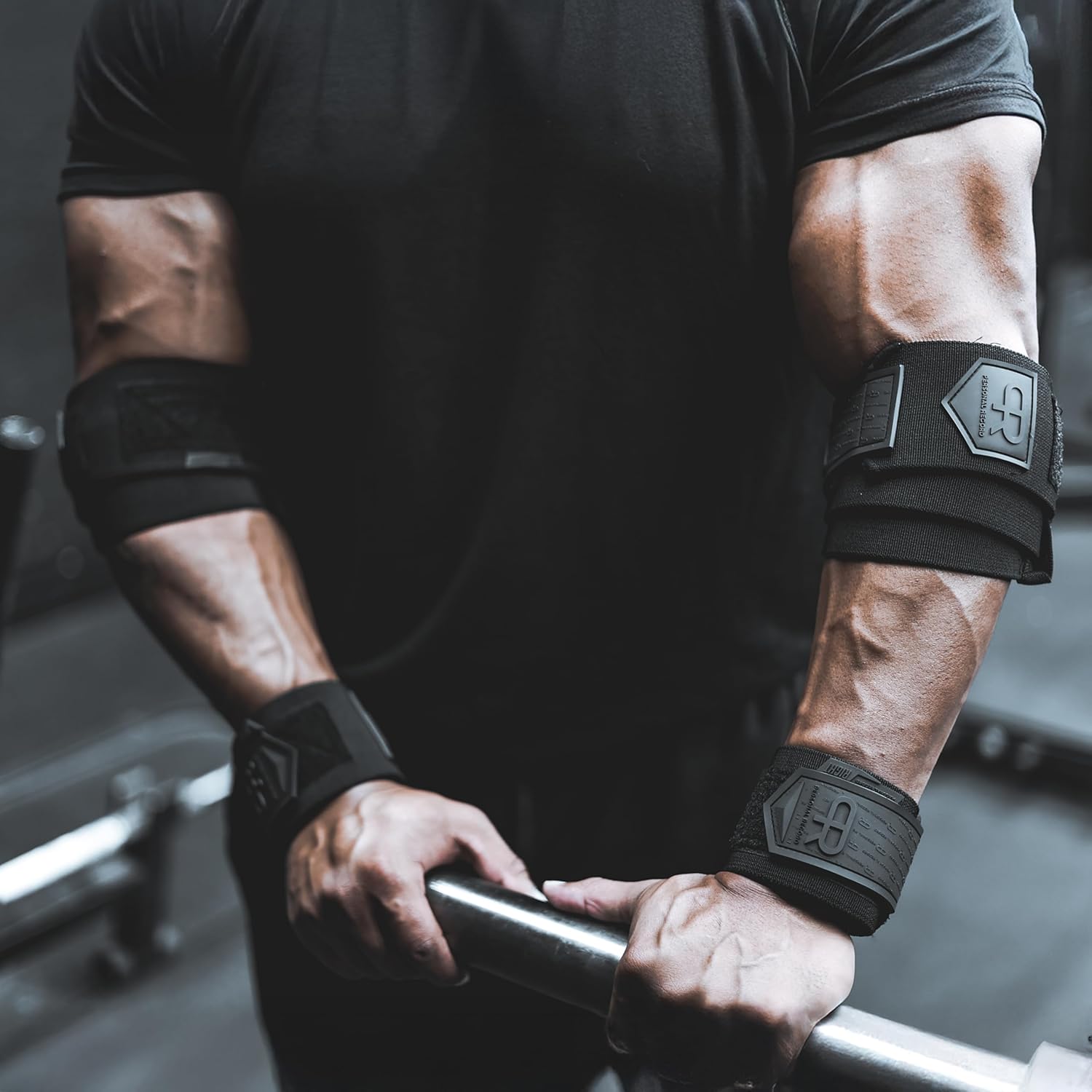 Elbow Wraps for Weightlifting - Heavy Duty Construction, 25% More Elasticity, Reinforced Stitching, Extra Wide Fastener, Easy to Adjust, All Black - Image 9