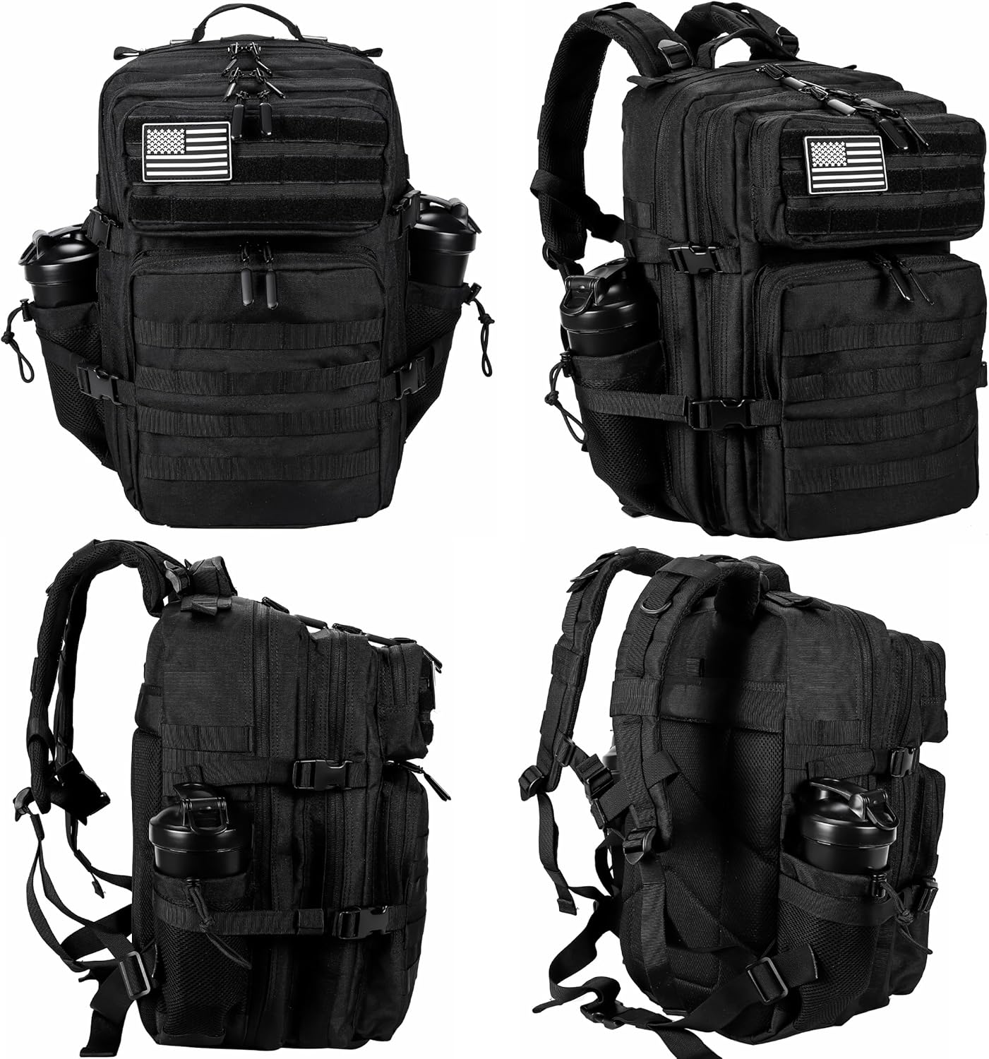 LHI Military Tactical Backpack for Men and Women 45L Army 3 Days Assault Pack Bag Large Rucksack with Molle System - Black - Image 3