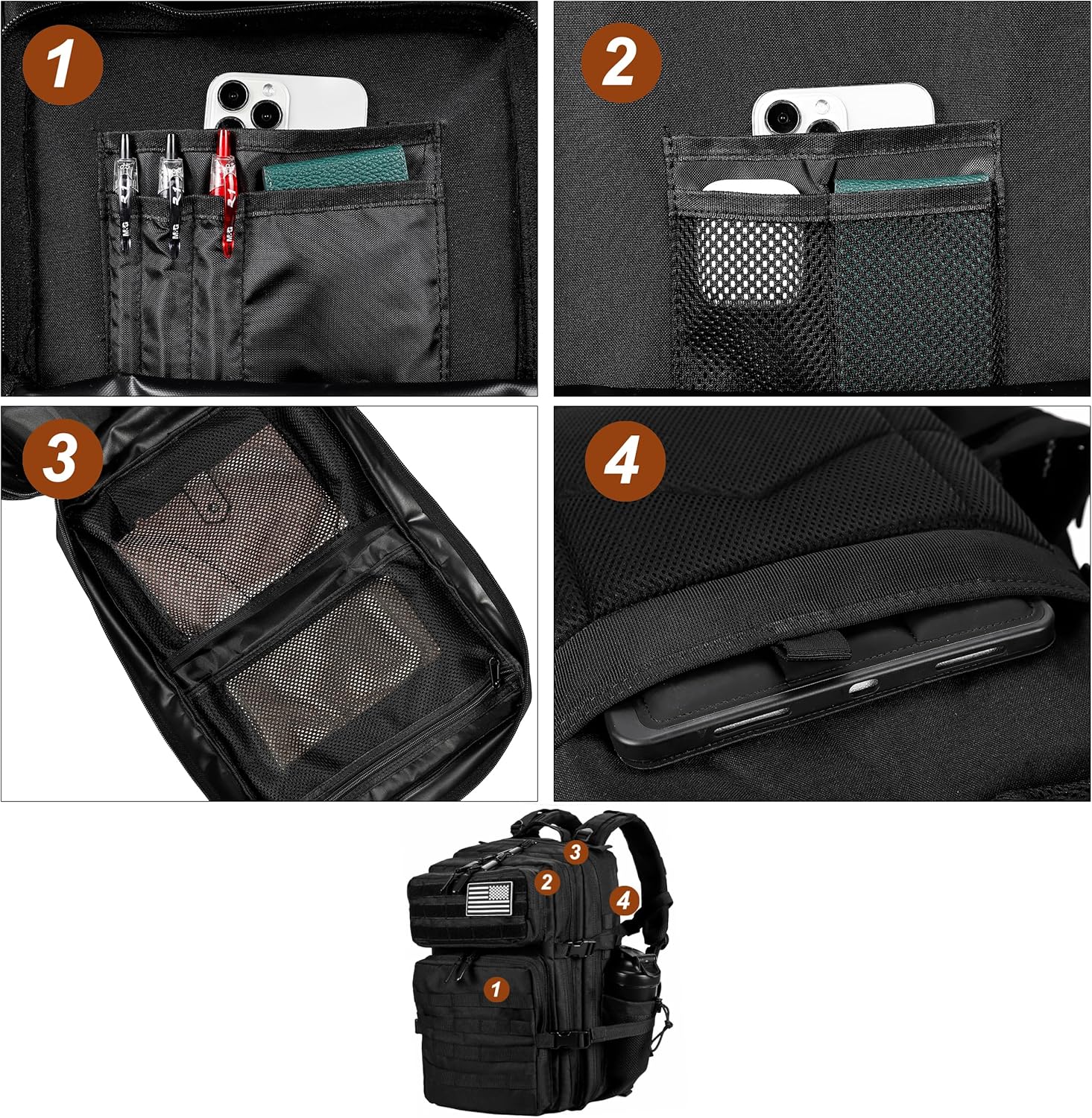 LHI Military Tactical Backpack for Men and Women 45L Army 3 Days Assault Pack Bag Large Rucksack with Molle System - Black - Image 6